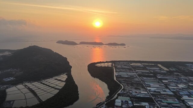Aerial Drone Sunset Over Pulau Aman Island Malaysia