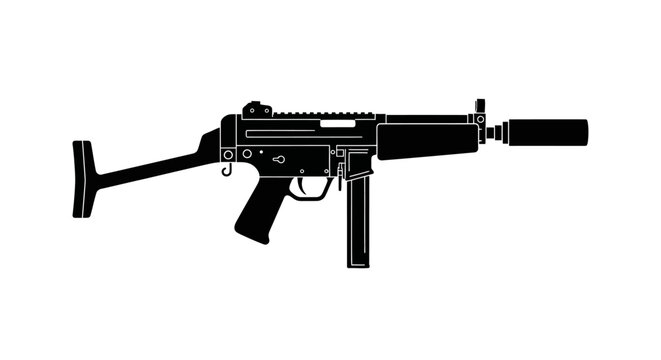 Silhouette of a Suppressed Submachine Gun, MP5 Style, Tactical Weapon