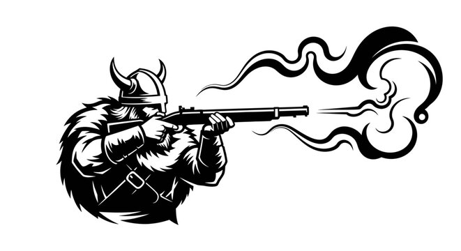 Viking Warrior Firing Rifle with Smoke Explosion