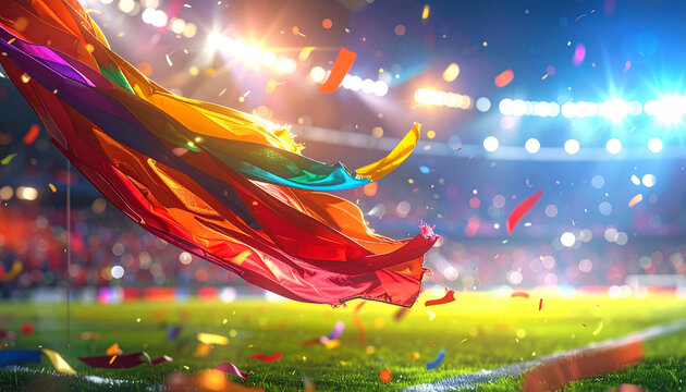 Colorful fabric celebration at stadium