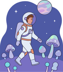 Fototapeta premium Astronaut exploring planet illustration