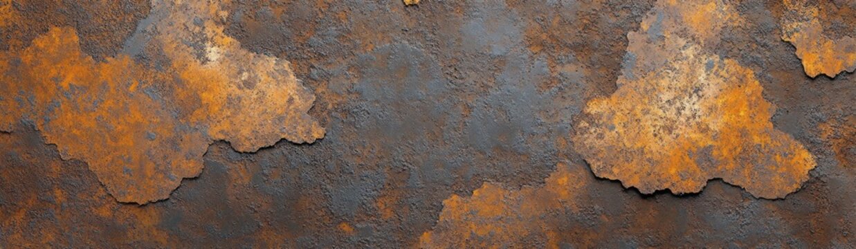 close-up of weathered corroded metal surface with peeling orange rust and rough gritty texture conveying age and decay