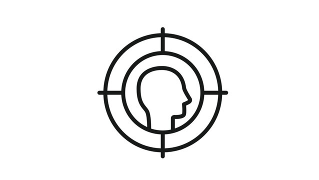 Target human head silhouette vector icon illustration. Crosshair focusing on a person profile. Concept for target audience, recruitment, goal setting, marketing strategy, and headhunting.