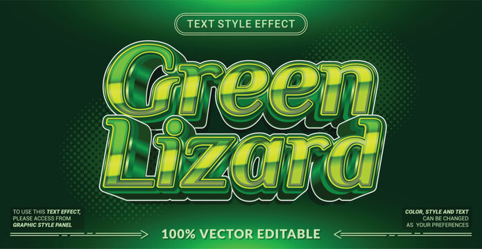 Editable text effect vector &ldquo;Green Lizard&rdquo; features bold 3D lettering with fresh green tones, reptile-inspired textures, and lively jungle vibes for nature and wildlife themes.