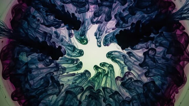 Abstract ink diffusion in water forming colorful swirling patterns