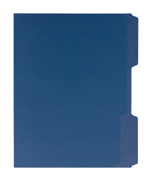 Blue navy craft folder with cut tab isolated on transparent background. Manila Folder. Paper case archive for cold case file element design creation.