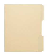 Fototapeta premium Manila craft folder with cut tab isolated on transparent background. Paper case archive for cold case file element design creation.