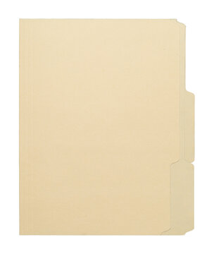 Manila craft folder with cut tab isolated on transparent background. Paper case archive for cold case file element design creation.