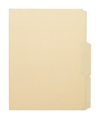 Fototapeta premium Manila craft folder with cut tab isolated on transparent background. Paper case archive for cold case file element design creation.