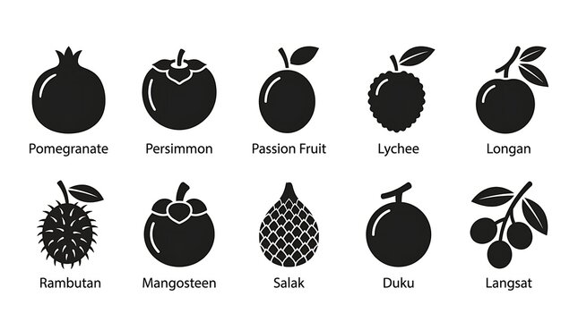 Exotic fruits icons set collection.