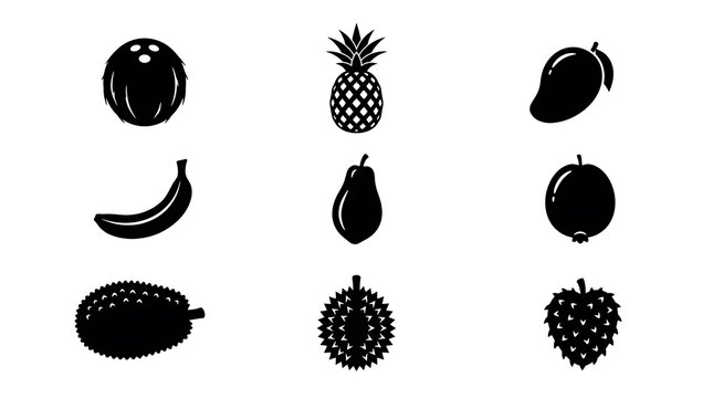 Black fruit icons on white.