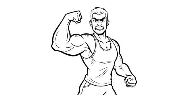 Muscular man flexing bicep in tank top illustration