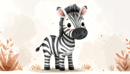 Naklejka premium Minimalist watercolor illustration of Cute cartoon zebra