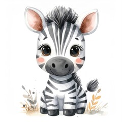 Fototapeta premium Minimalist watercolor illustration of Cute cartoon zebra