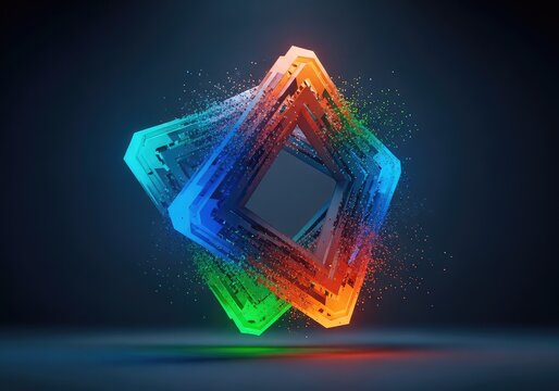 Impossible structure morphing and dissolving in an otherworldly digital environment. Visionary abstract art and strange forms, bizarre, dissolving, wallpaper