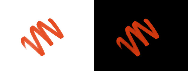 Fototapeta premium Orange marker zigzag wavy squiggle line on split white and black background, hand drawn doodle stroke