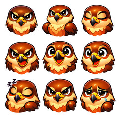 Fototapeta premium Falcon emoji emotions in a grid