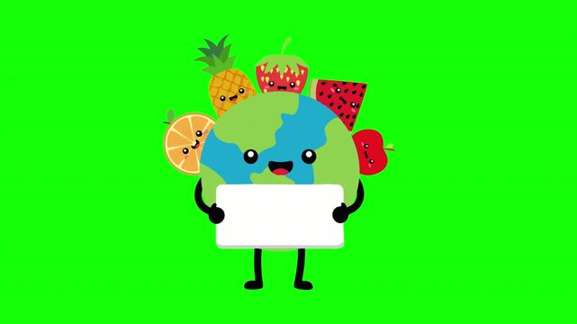 Healthy Global Nutrition Earth Character with Fresh Fruits Illustration