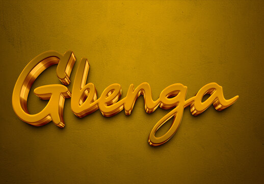Golden 3D editable text effect of Nigerian Pidgin name Gbenga.