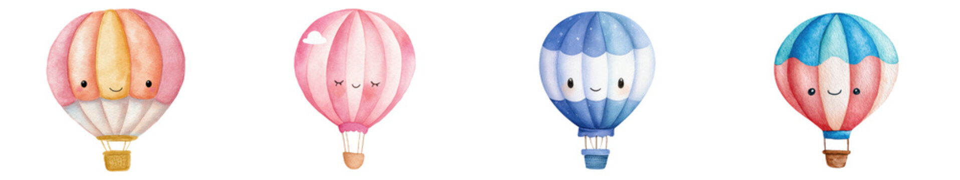 Set of cute watercolor hot air balloon illustrations