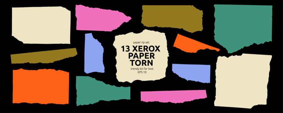 Colorful Ripped Paper Torn Silhouette Shape Set in Black Background. Multicolor Rip Cut Collage Torn Paper Frame Piece Frame Kit for Textbox. Vector Graphic Element Graphic Clipart