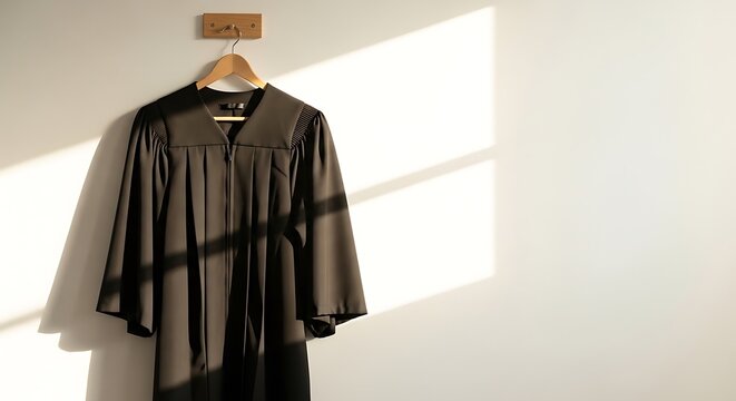 Black leather jacket on wooden hanger.