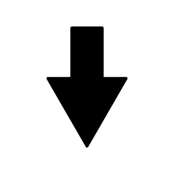 A solid black arrow pointing vertically downwards, representing direction, download, or a drop in value