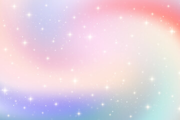 Starry universe background with purple night sky. Magical cosmic scene of pink galaxy. Blue gradient horizon and glowing constellation patterns in space. Vector illustration © Chorna_L