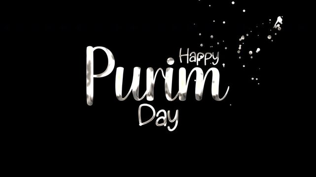 Happy purim day text with light effects on black background. Suitable for social media posts, event announcements, holiday greetings designs.