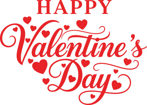 The image displays a vibrant red valentine s day greeting with decorative hearts and elegant cursive typography creating a joyful and romantic aesthetic
