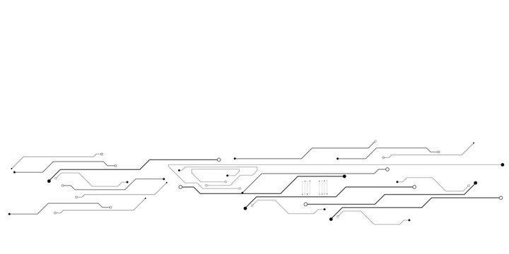 Abstract circuit board lines and dots on a white background with transparent background