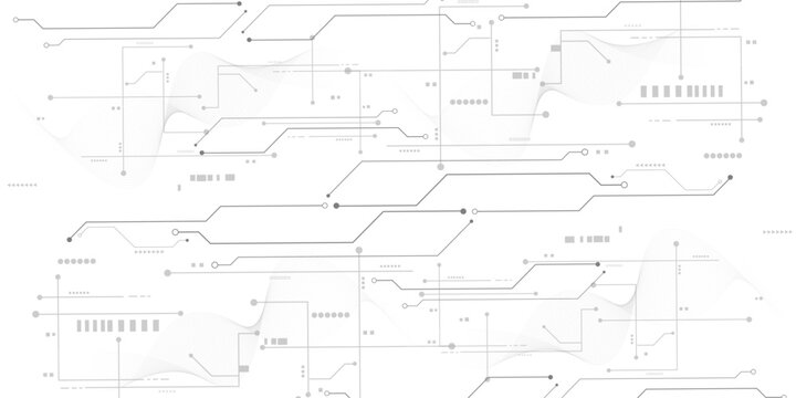 Abstract circuit board lines and dots pattern on a white background technology