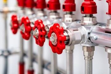 Fototapeta na wymiar Control valves on heating manifold for underfloor system