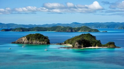 Naklejka premium Bay of islands new zealand turquoise water sailing vacation