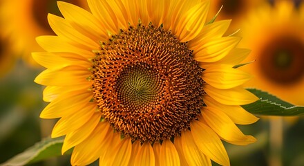 Obraz premium Beautiful vibrant sunflower blooming in the garden.
