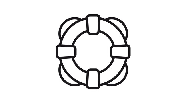Black line vector icon illustration of a lifebuoy or life ring, representing maritime safety, emergency rescue, and support, isolated on a white background for web and graphic design projects.