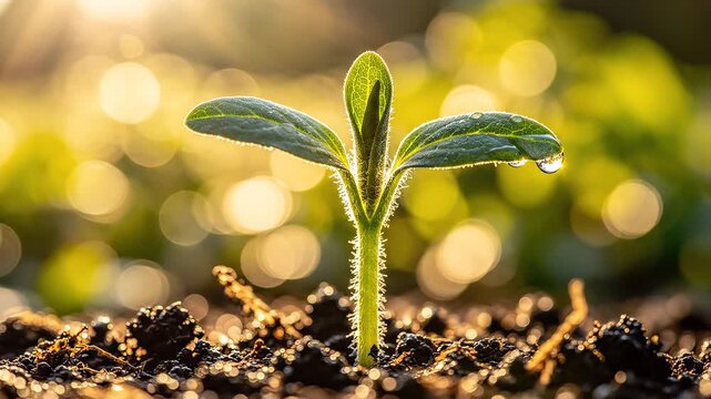 Young plant sprout in soil for commercial backgrounds, digital design, and advertising