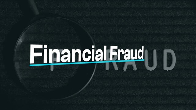 Financial Fraud Investigation: A magnifying glass hovers over the bold words Financial Fraud, emphasizing the need for meticulous examination in the context of deception and financial crime.