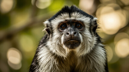 Fototapeta premium Close-up of a Black-and-White Monkey Looking Directly at Camera