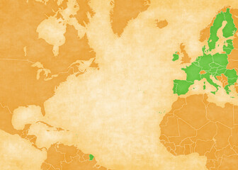 Ocher map of North Atlantic Ocean - European Union © Tindo