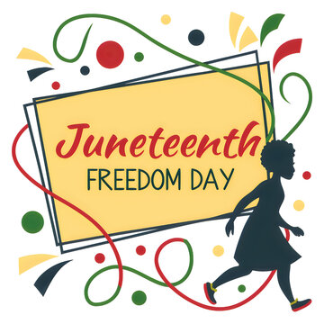 Vibrant juneteenth freedom day illustration with a joyful girl silhouette isolated on transparent background
