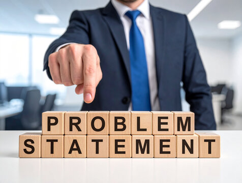 Problem Statement - Geschäftsmann zeigt auf den Text "Problem Statement"