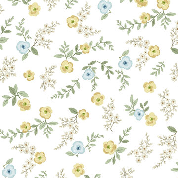 Collection of soft focus floral and botanical seamless patterns with whimsical touches