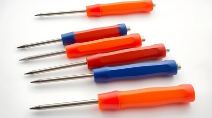 Fototapeta premium Set of Screwdrivers Isolated on White Background – Flathead and Phillips Tools Collection