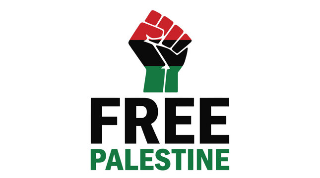 Free Palestine protest logo with raised fist.