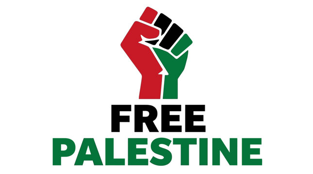 Free Palestine protest sign with raised fist.