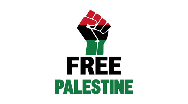 Free Palestine protest sign with raised fist.