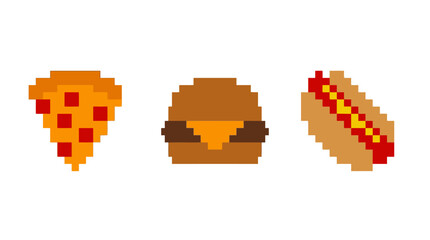 Fototapeta premium Pixel art of various fast food items.