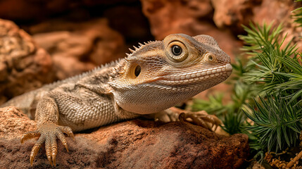 Fototapeta premium exotic lizard resting on rock