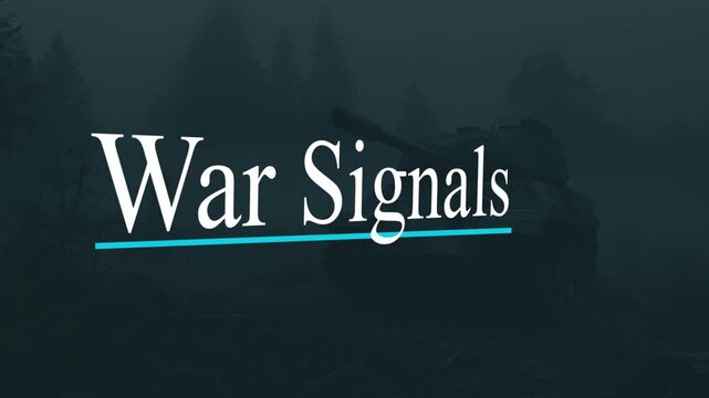 War Signals Title Animation with Blue Underline on Dark Background